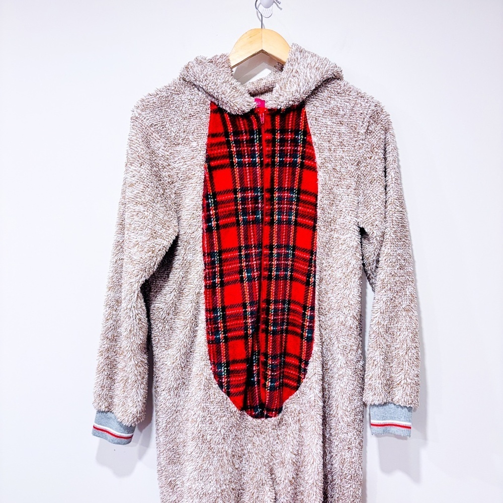 CARISMA Beige plush one-piece pajamas with‎ teddy bear hood